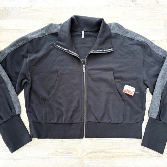 New FP Movement High Jump Zip Up Terry Jacket | Black Size Large - Picture 1 of 6
